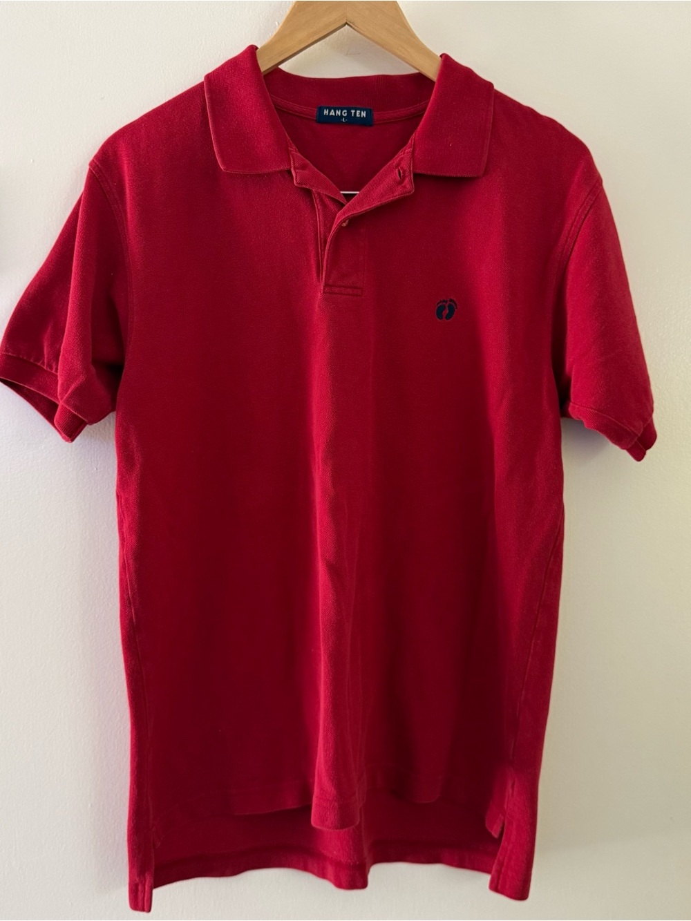 Vintage Hang Ten Men’s Vibrant Red Polo with Navy Logo
